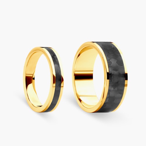 Obrączki ślubne: carbon, złote, płaskie, 4 mm i 8 mm